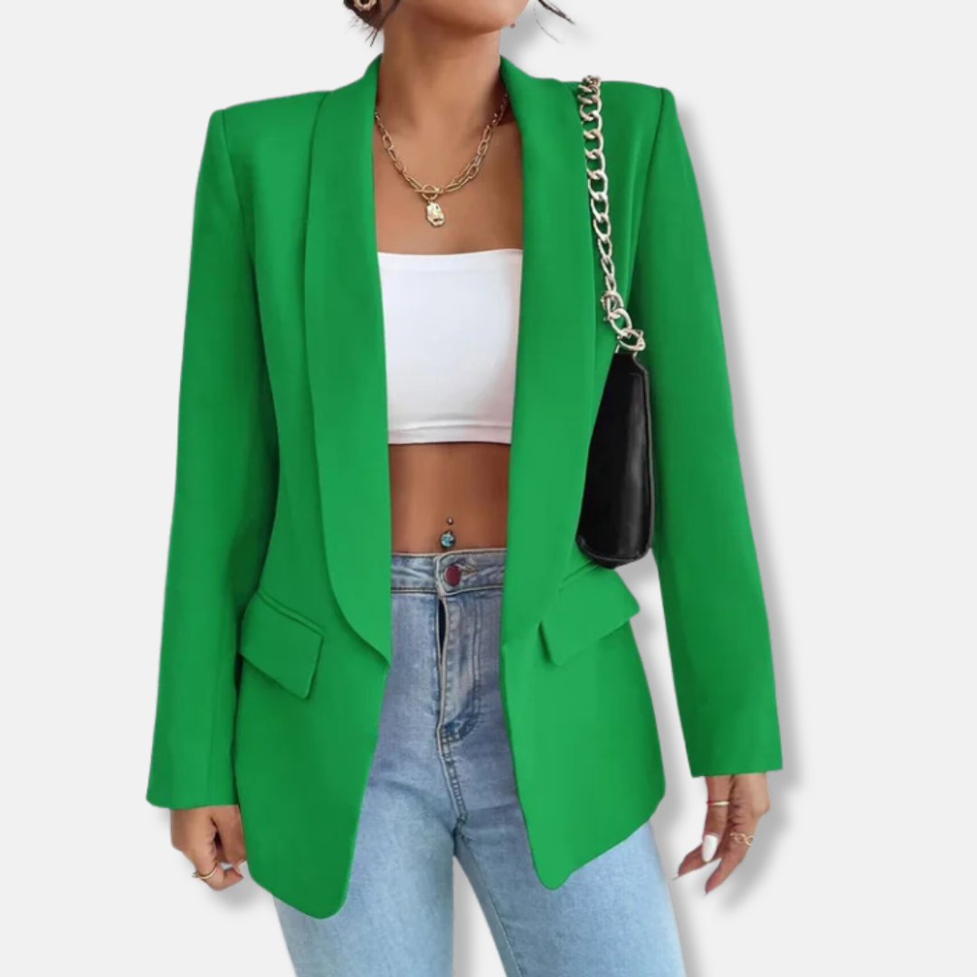 Isla Longline Blazer | Notch Lapel Flap Pockets Blazer