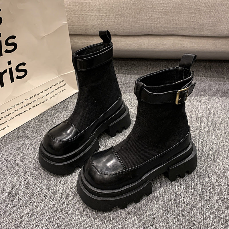 Women's canvas short boots thick-soled zipper