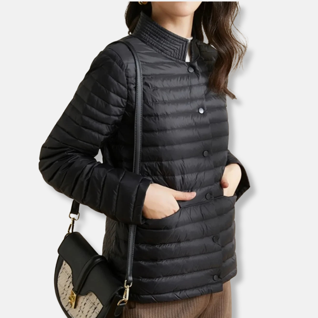 Women’s Quilted Jacket – Slim Fit – Woven Fabric – Stand Collar – Short Length