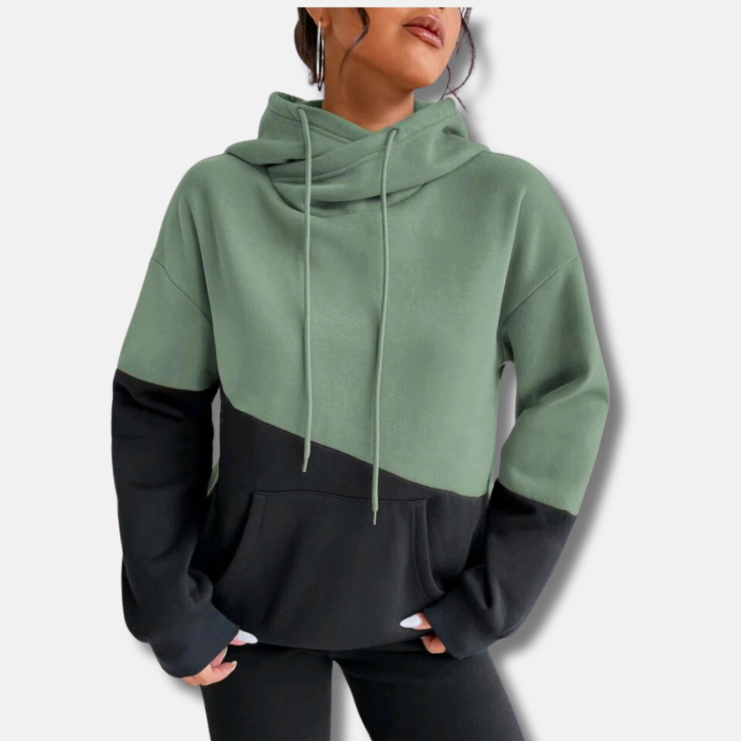 Women’s Hoodie – Relaxed Fit – Soft Knit – Colorblock – Kangaroo Pocket – Drawstring Hood