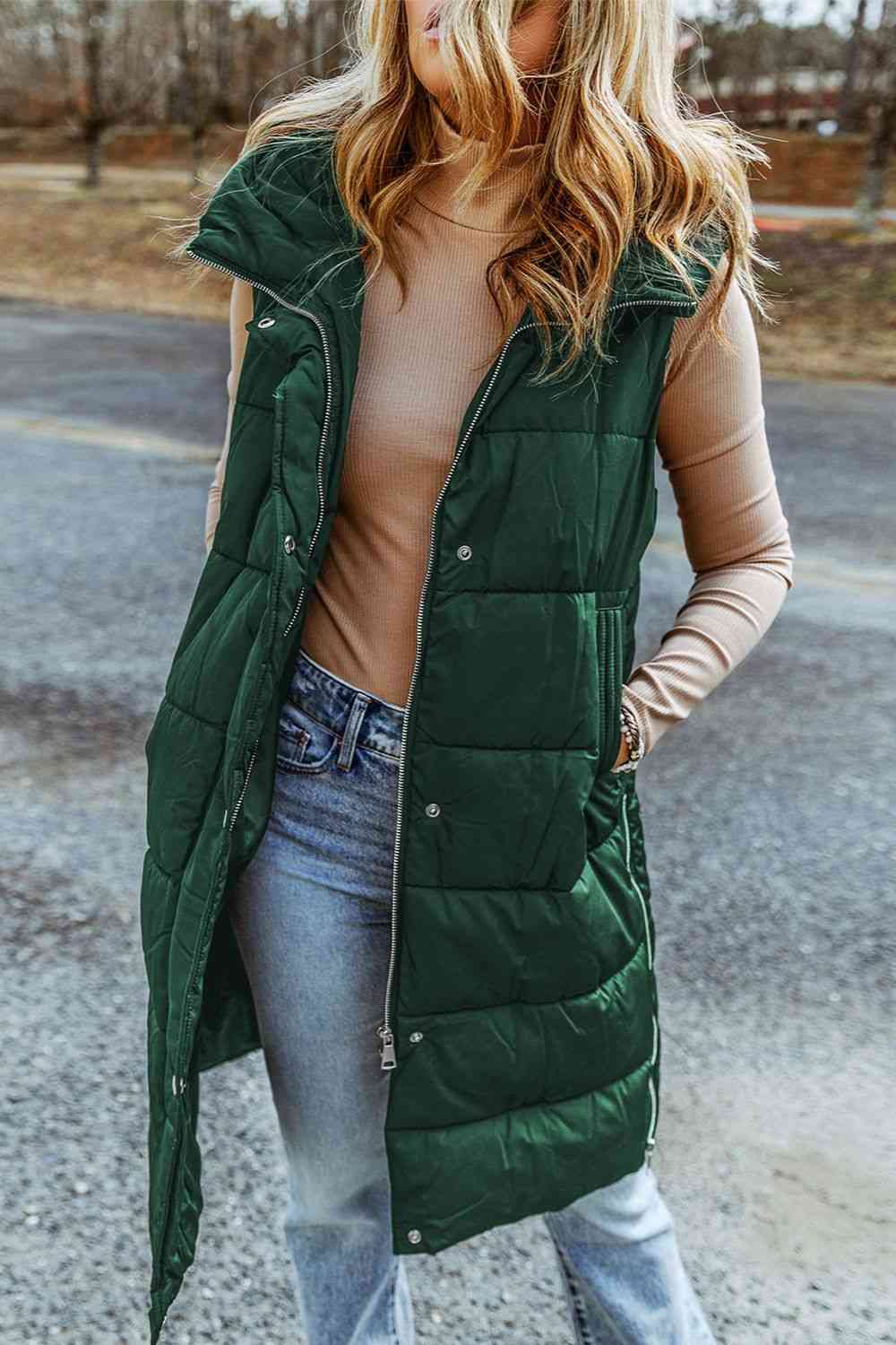 Paula - longline hooded sleeveless puffer vest