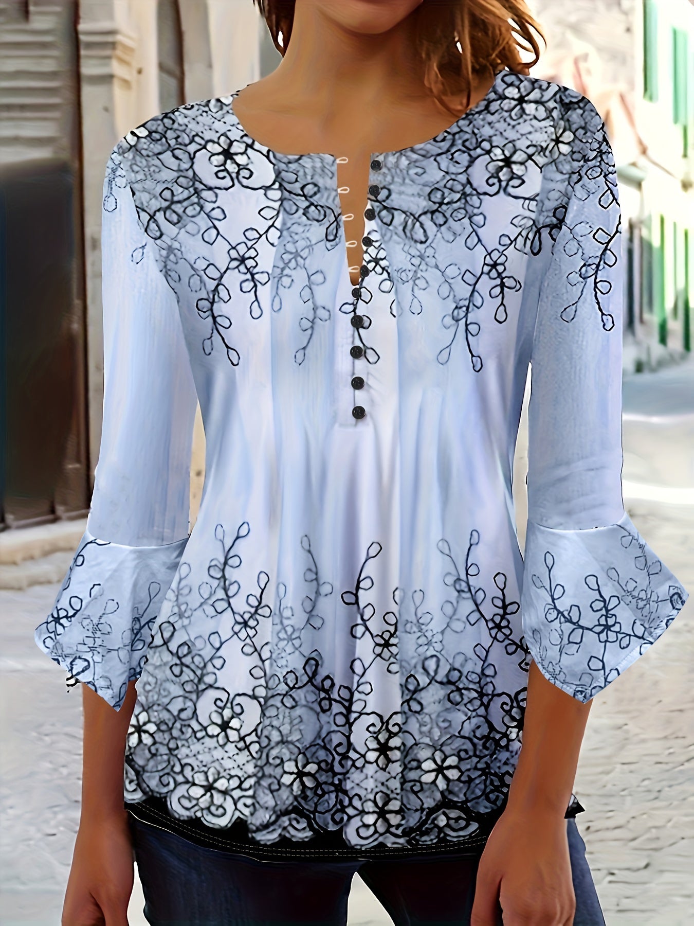 Embroidered Lace Detail Relaxed Fit Blouse