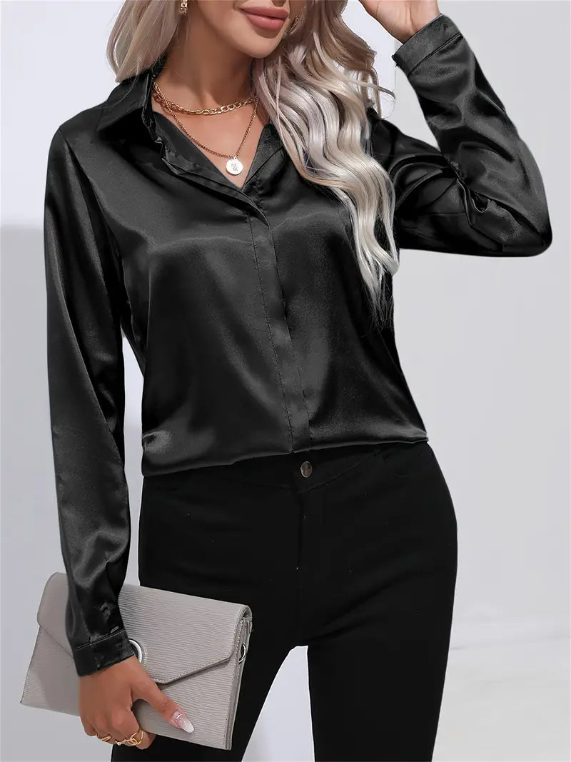 Women's button-down glossy shirt