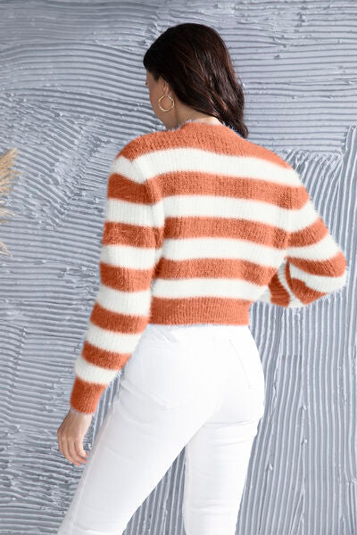 Women's striped cropped button-up cardigan