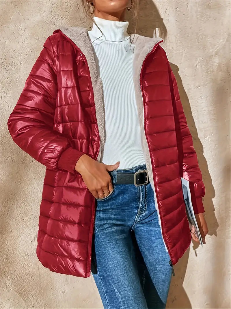 Women's mid-length hooded quilted jacket