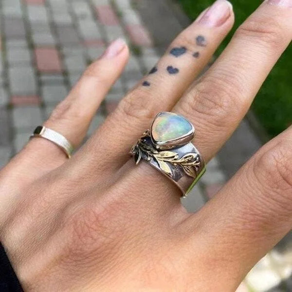 Geometric Leaf Opal Ring