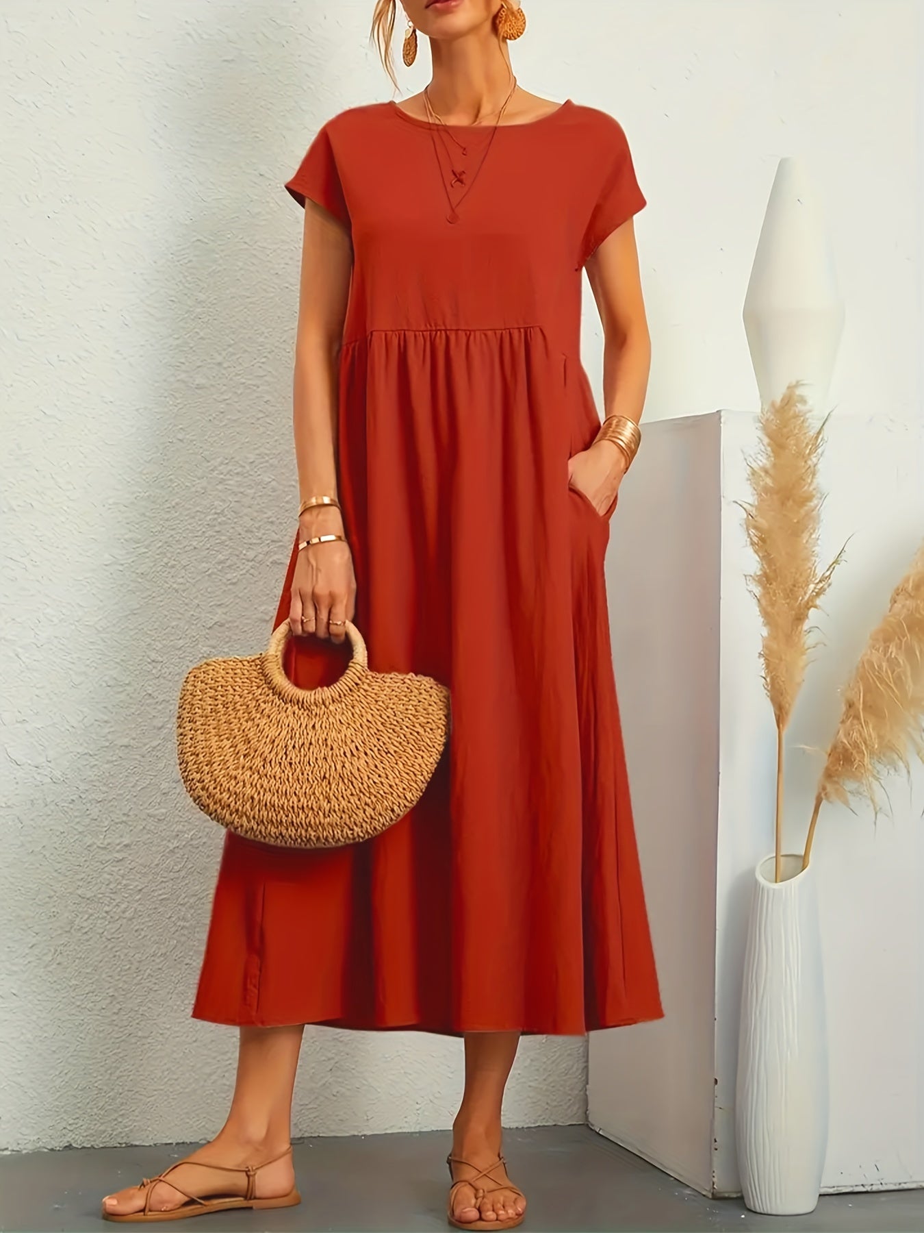 Women's Maxi Dress - Short Sleeve - Empire Waist - Flowy Lightweight Casual Wear