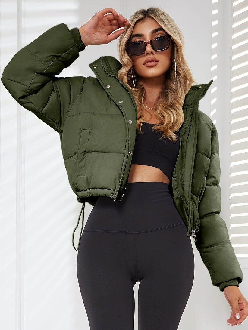 Padded fitted jacket with hooded drawstring for women