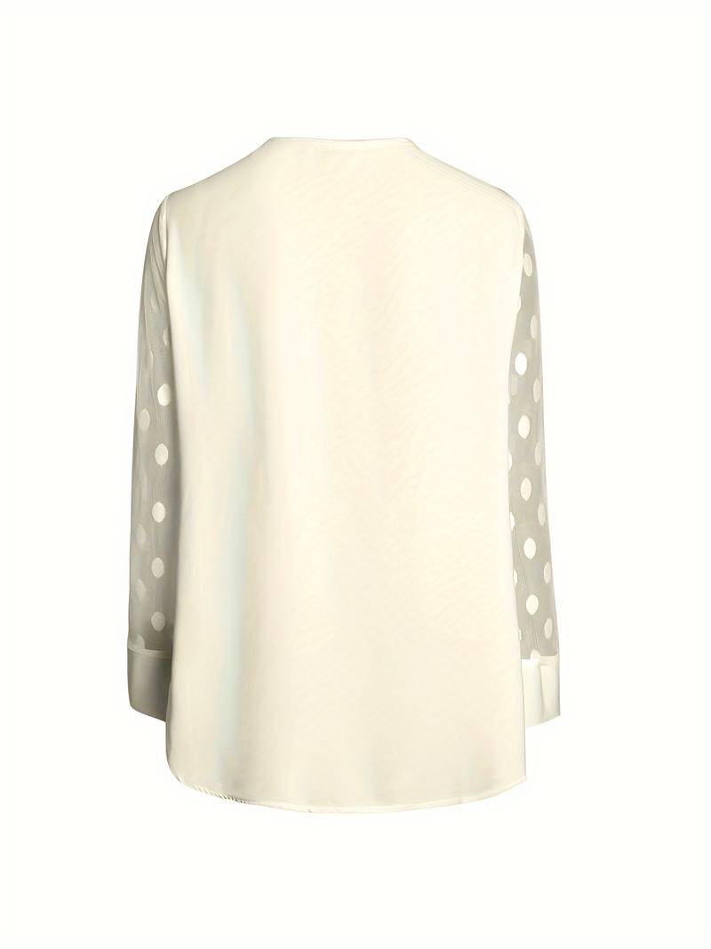Women's Blouse - Sheer Polka Dot Sleeves - Round Neck - Relaxed Fit Stylish Wear