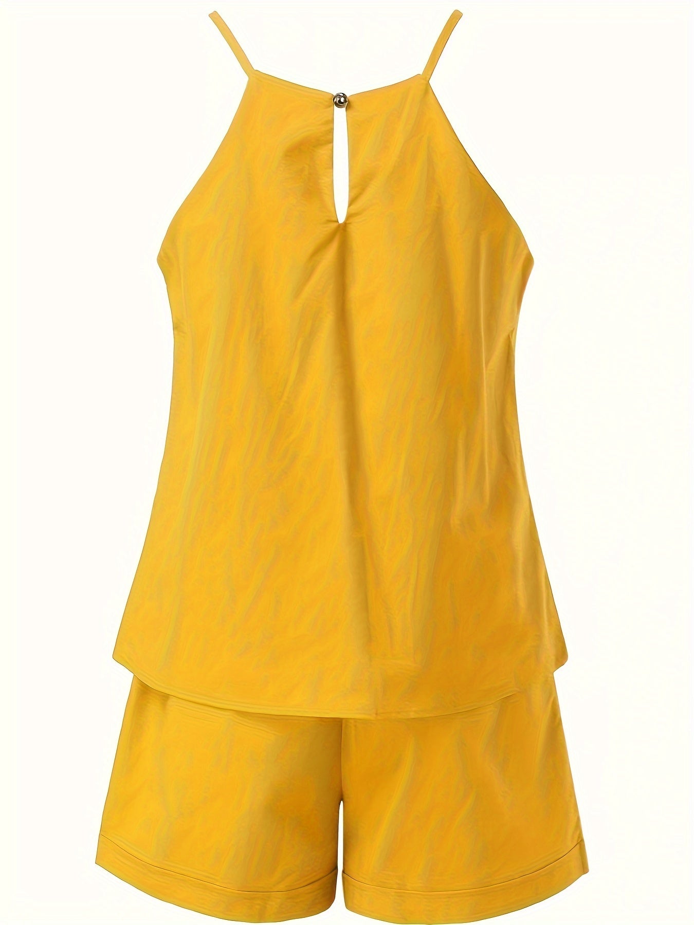 Halter-neck sleeveless top and belted shorts 2-piece co-ord set for women