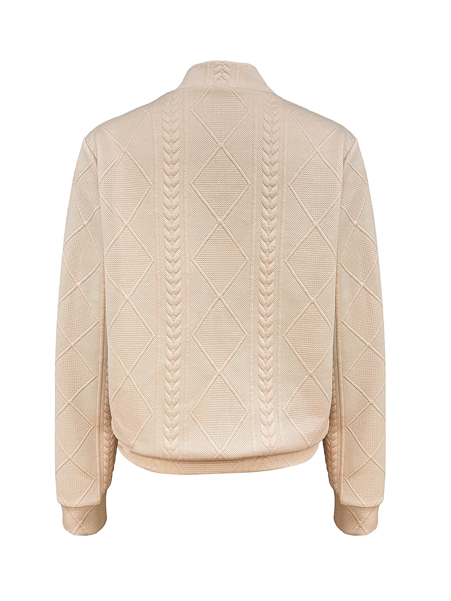 Women's Bomber Jacket - Quilted Knit Texture - Fitted Ribbed Cuffs - Zip Closure