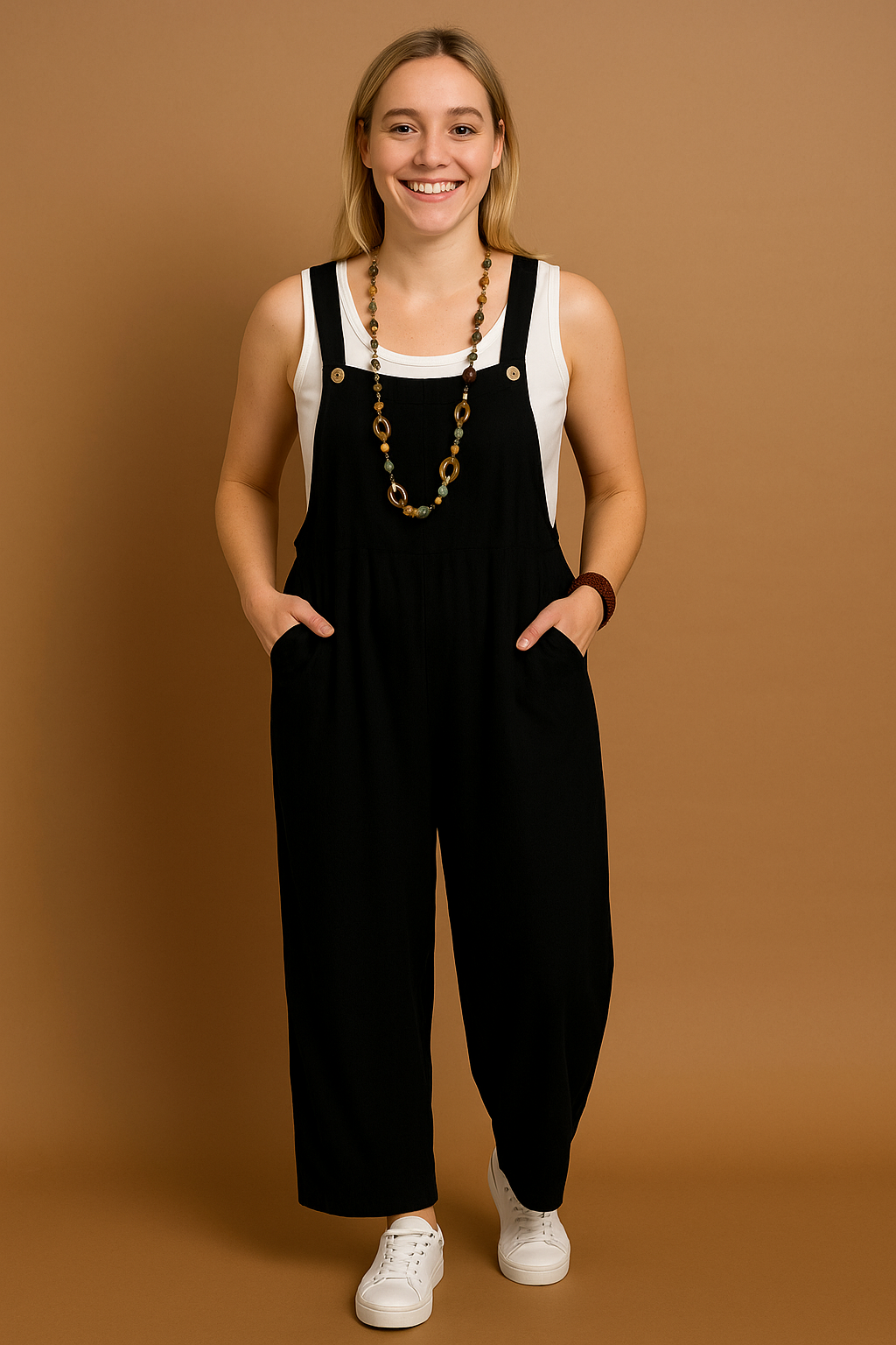 Women’s Jumpsuit – Relaxed Fit – Wide Leg – Breathable Blend – Adjustable Straps