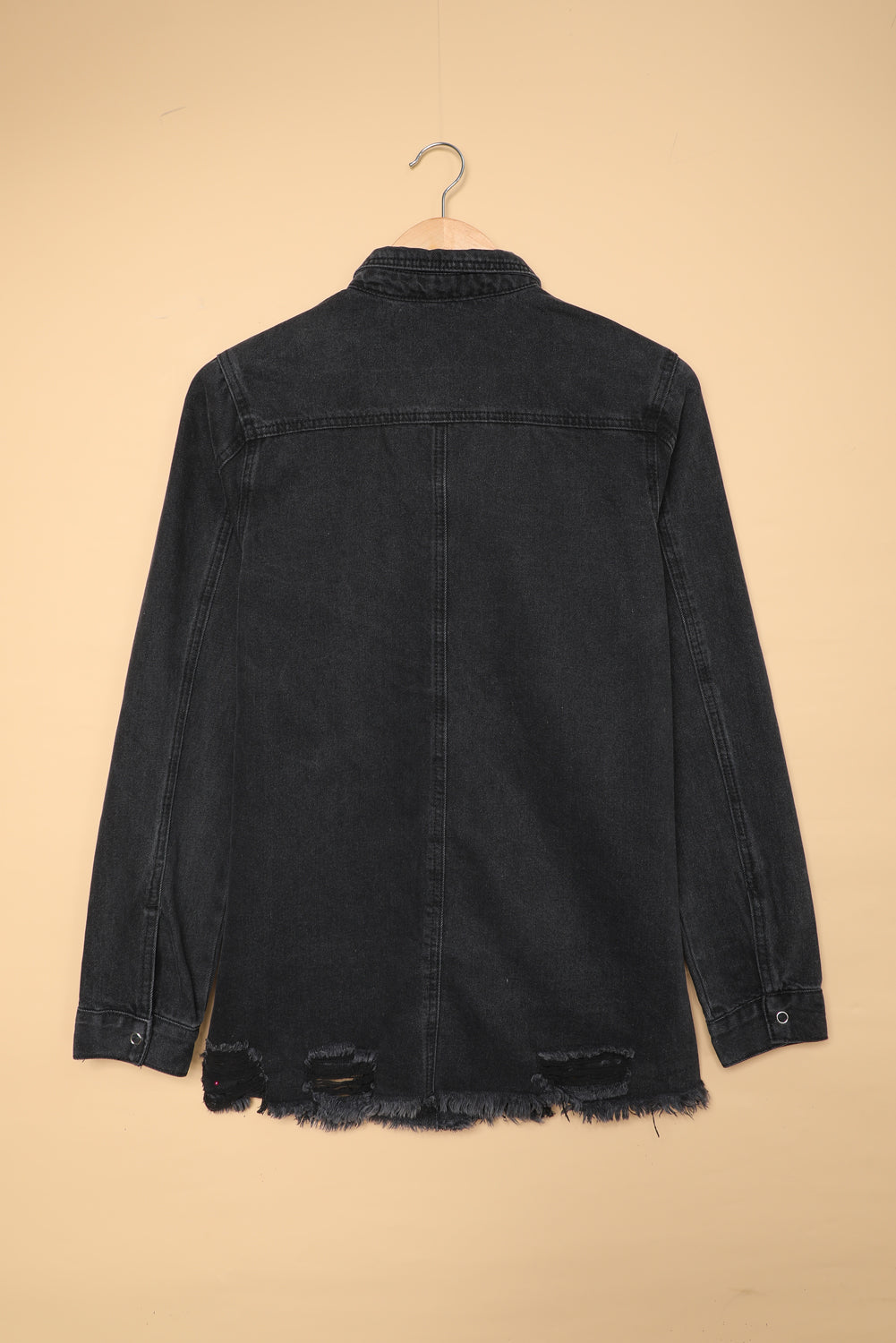 Ripped long sleeve denim jacket for women