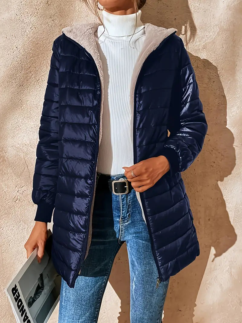 Women's mid-length hooded quilted jacket