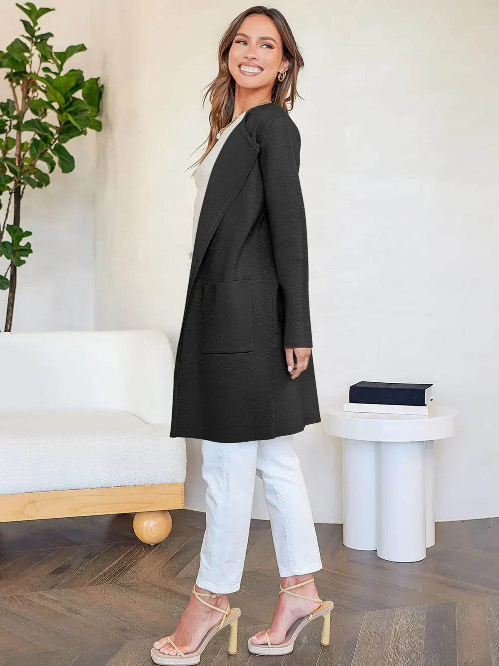 Women's versatile casual lapel midi coat
