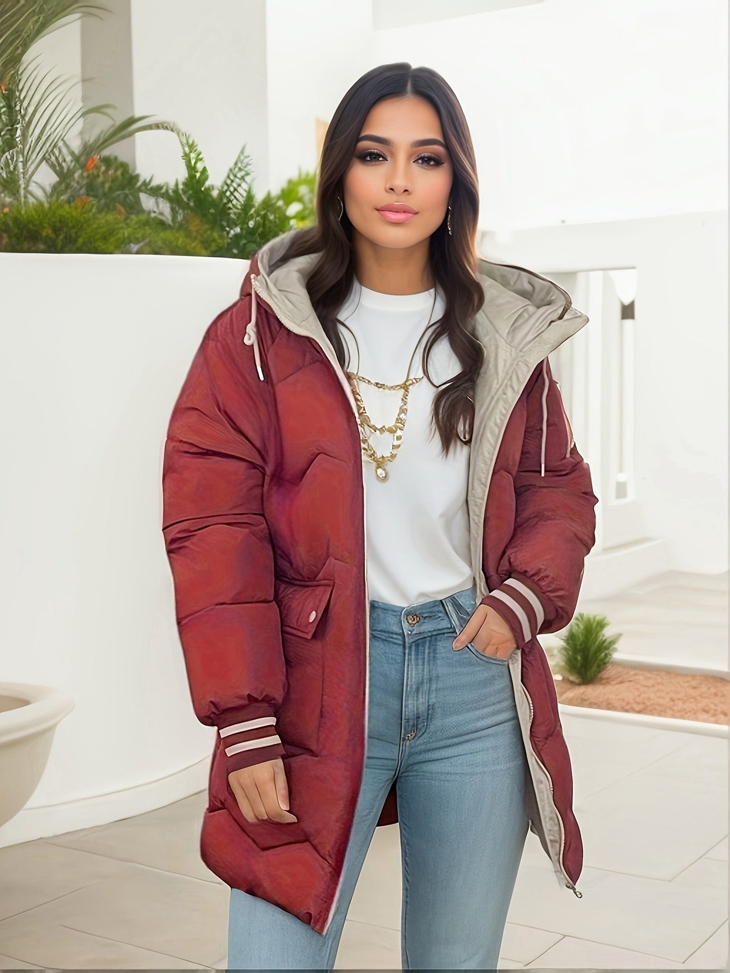 Women's thickened hooded winter coat