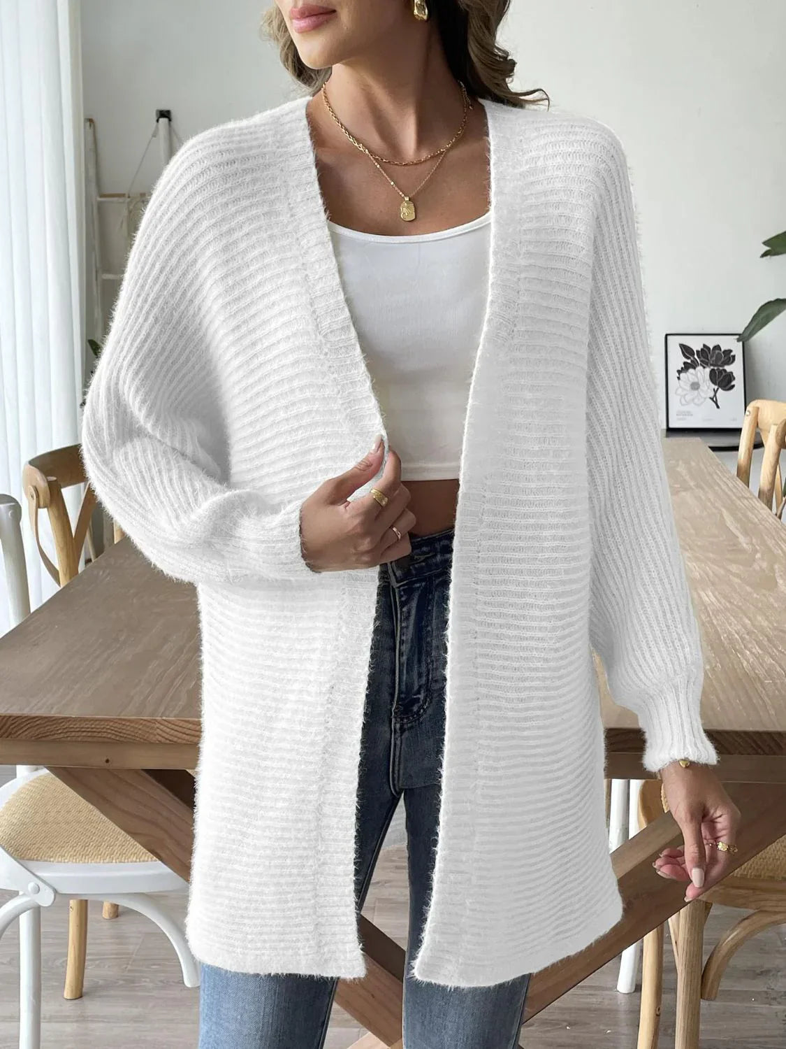 Women's long cardigan with open front