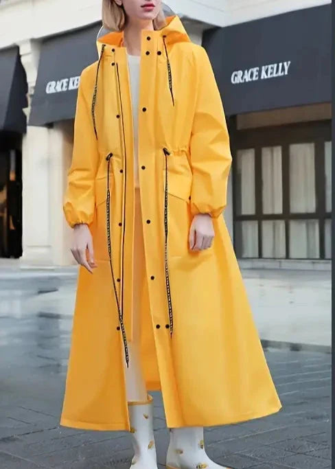 Women's long raincoat with hood and pockets