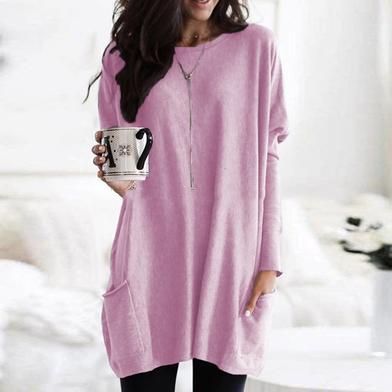 Long sleeve casual pocket midi t-shirt for women