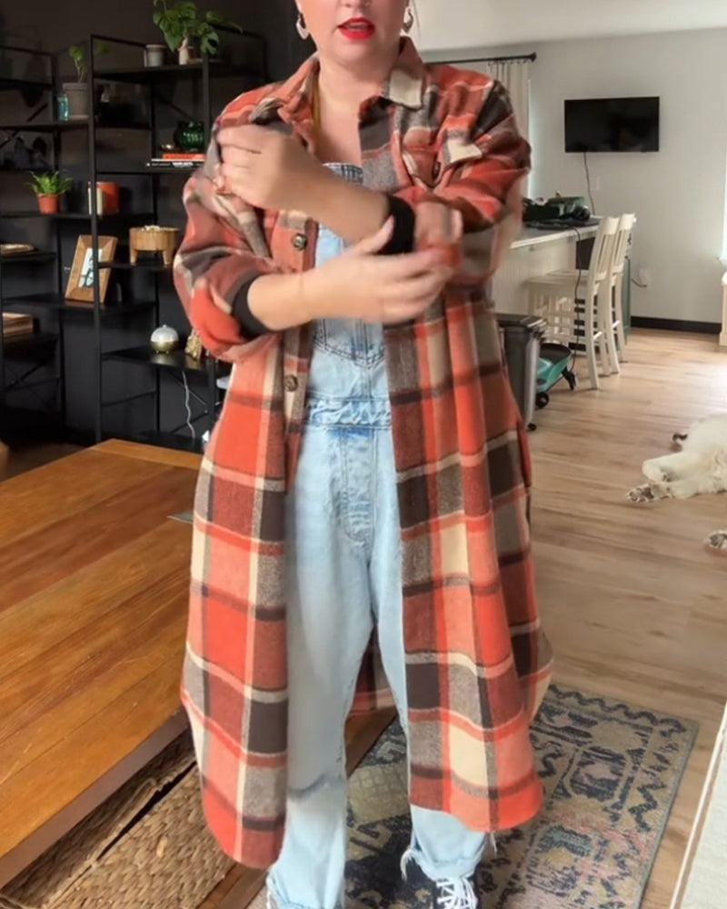 Women's orange soft plaid shirt jacket