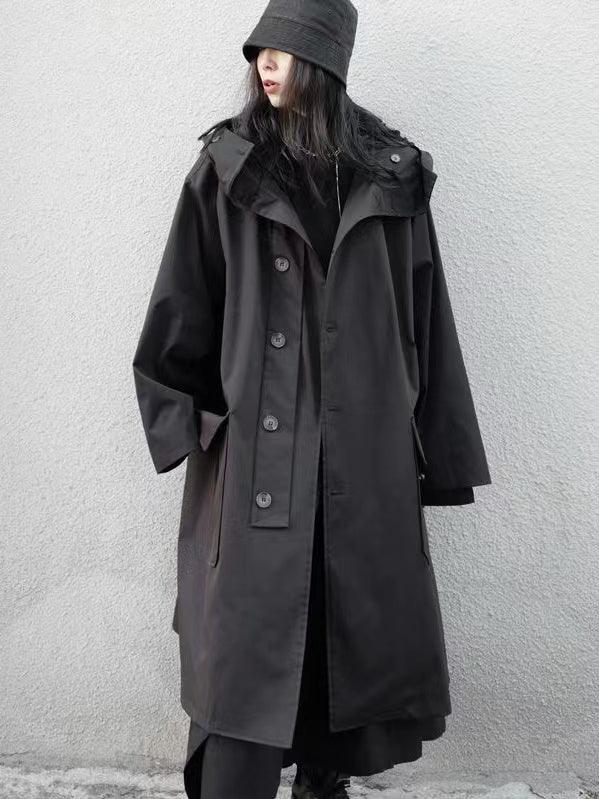 Women’s Oversized Trench Coat - Full Length - Button Up - Wide Lapel Collar
