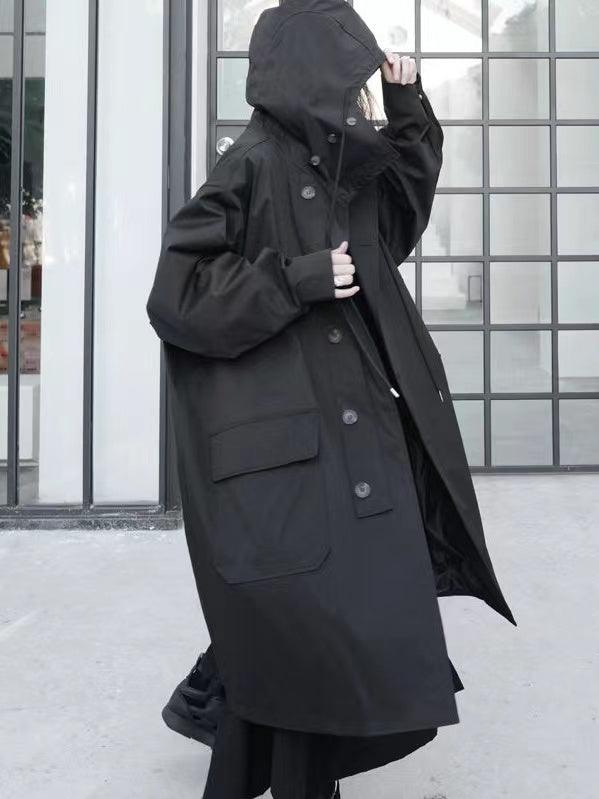 Women’s Oversized Trench Coat - Full Length - Button Up - Wide Lapel Collar