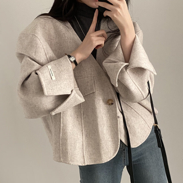 Women's vintage chic v-neck loose jacket