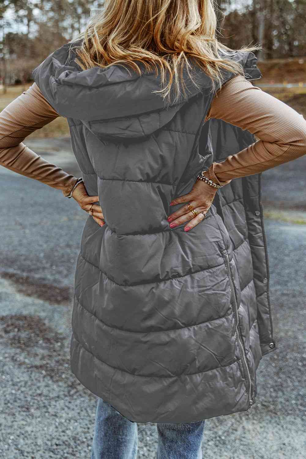 Paula - longline hooded sleeveless puffer vest