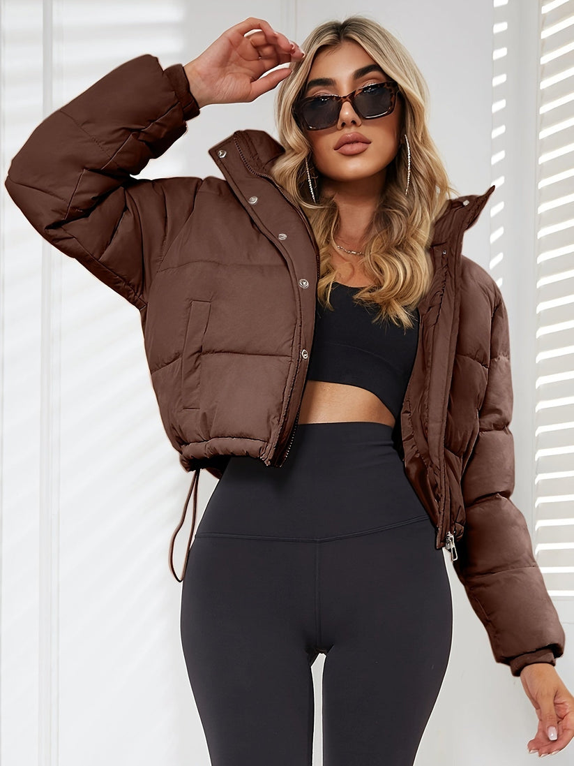 Padded fitted jacket with hooded drawstring for women