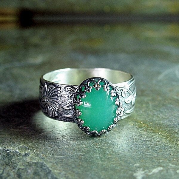 Engraved Floral Gemstone Statement Ring