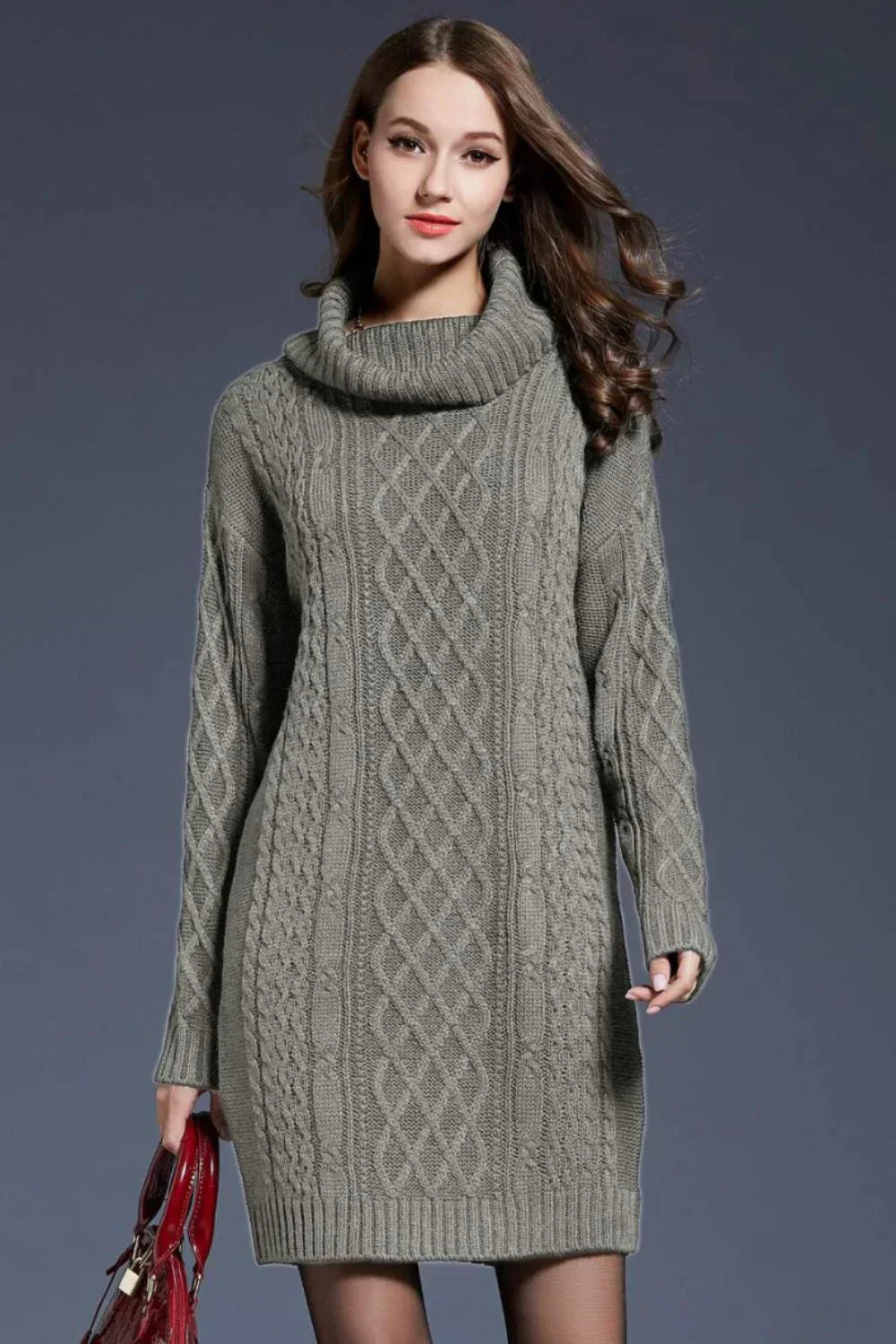 Soft Knit Cable Knit Sweater Dress