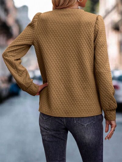 Marga - waffle round neck long sleeve sweatshirt