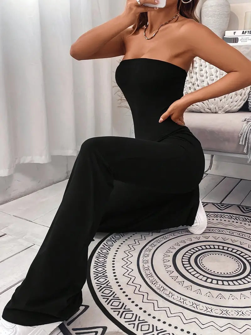 Women's Strapless Jumpsuit - Bandeau Neckline - Wide Leg - Elegant & Comfortable