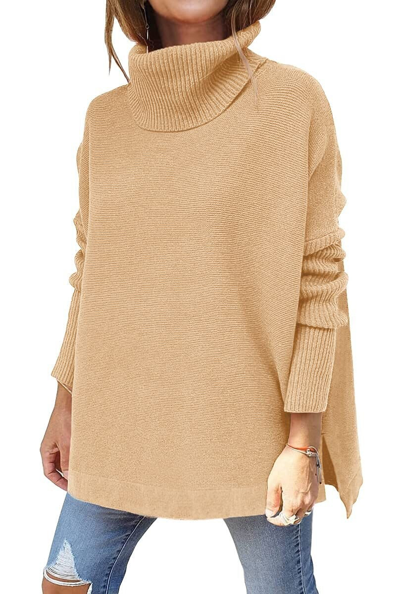 Women's mid-length high neck bat sleeve pullover sweater