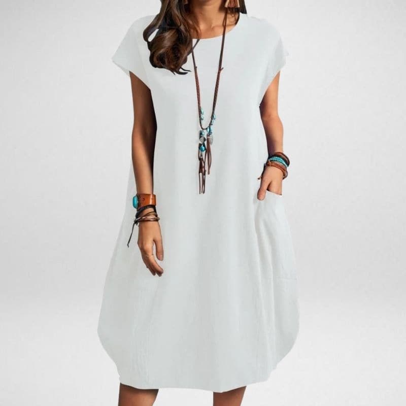 Women’s Long Dress – Relaxed Fit – Breathable Blend – Short Sleeve with Pockets