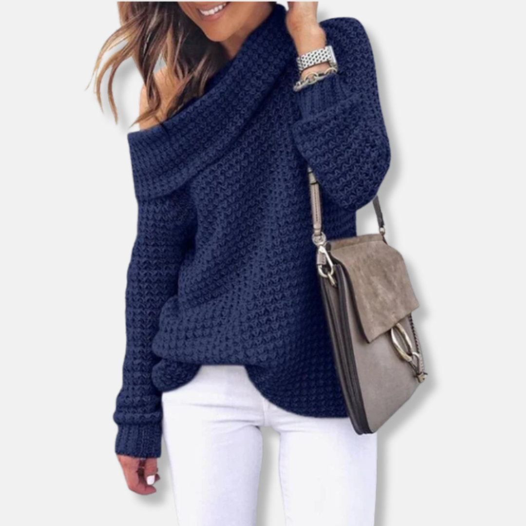 Women’s Sweatshirt – Oversized Relaxed Fit – Chunky Knit – Off-Shoulder Neckline