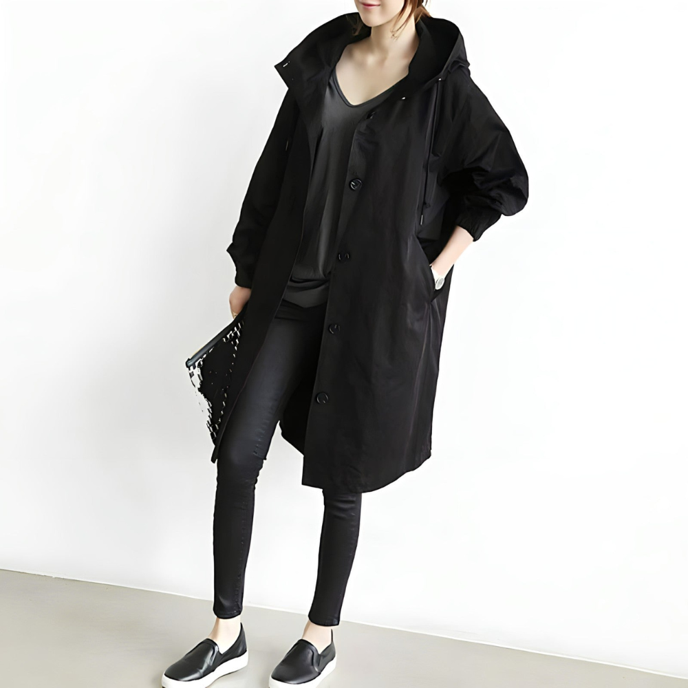 Women's autumn casual long windbreaker jacket