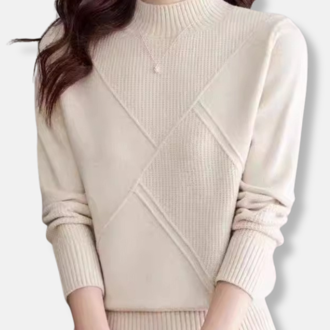 Knit Geometric Pattern Mock Neck Sweater