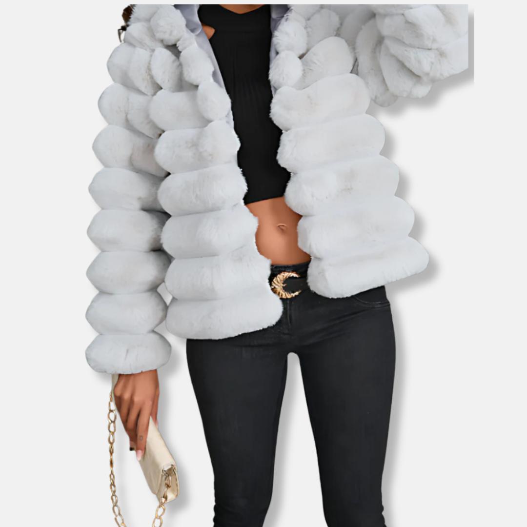 Faux Fur Cropped Stand Collar Jacket