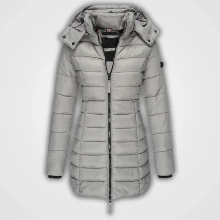 Amelia Long Puffer Jacket | Quilted Hooded Mid-Thigh Jacket