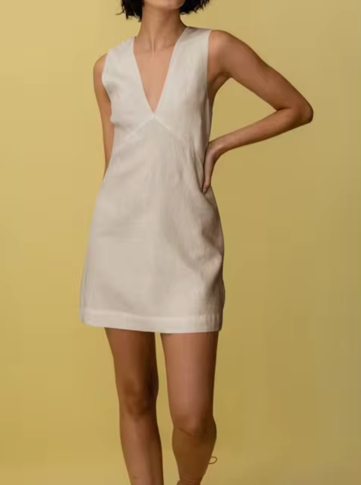 Women’s Sleeveless Mini Dress - Deep V-Neck - Fitted Bodice - Elegant Casual Wear