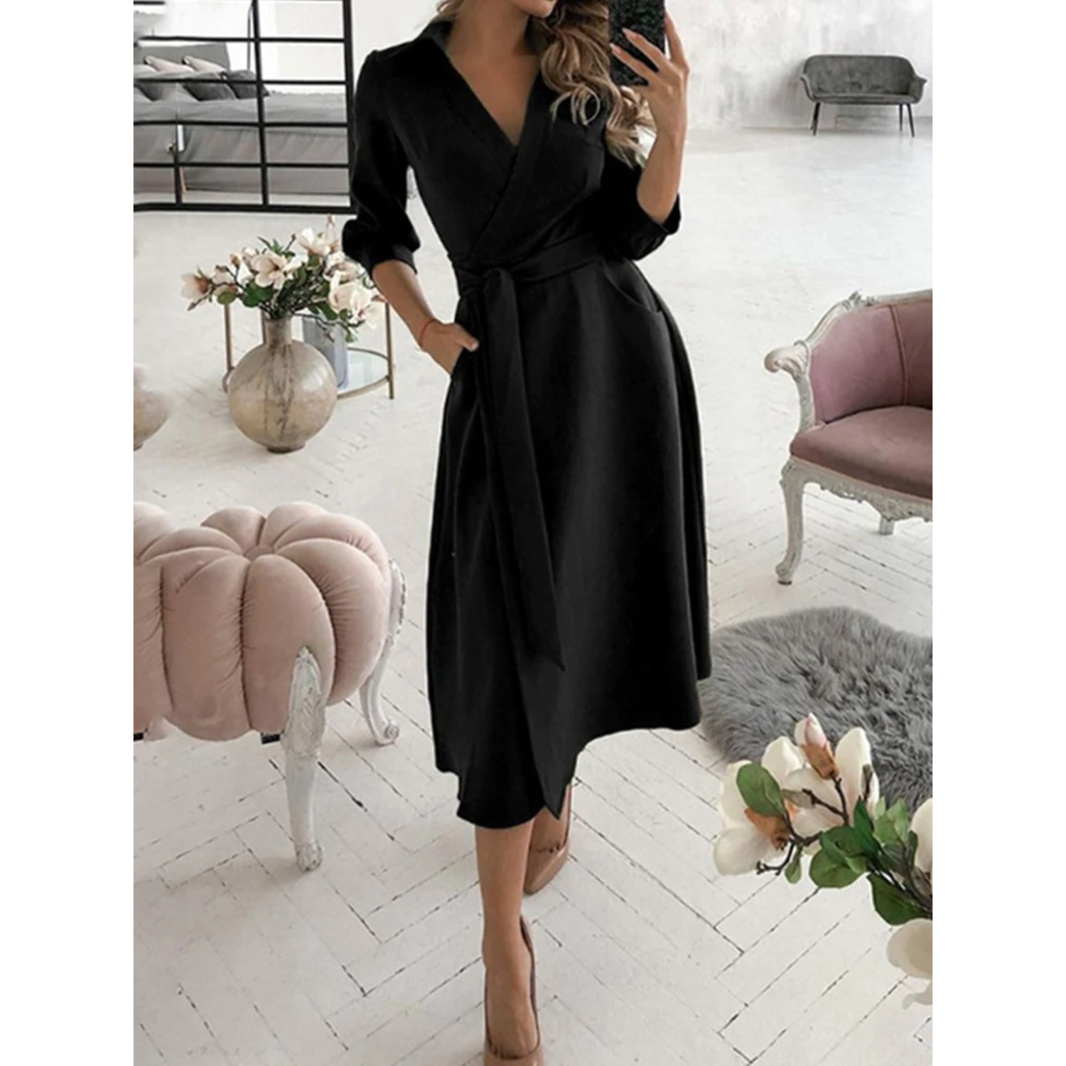 Geometric Print Elegant Fit Wrap Dress