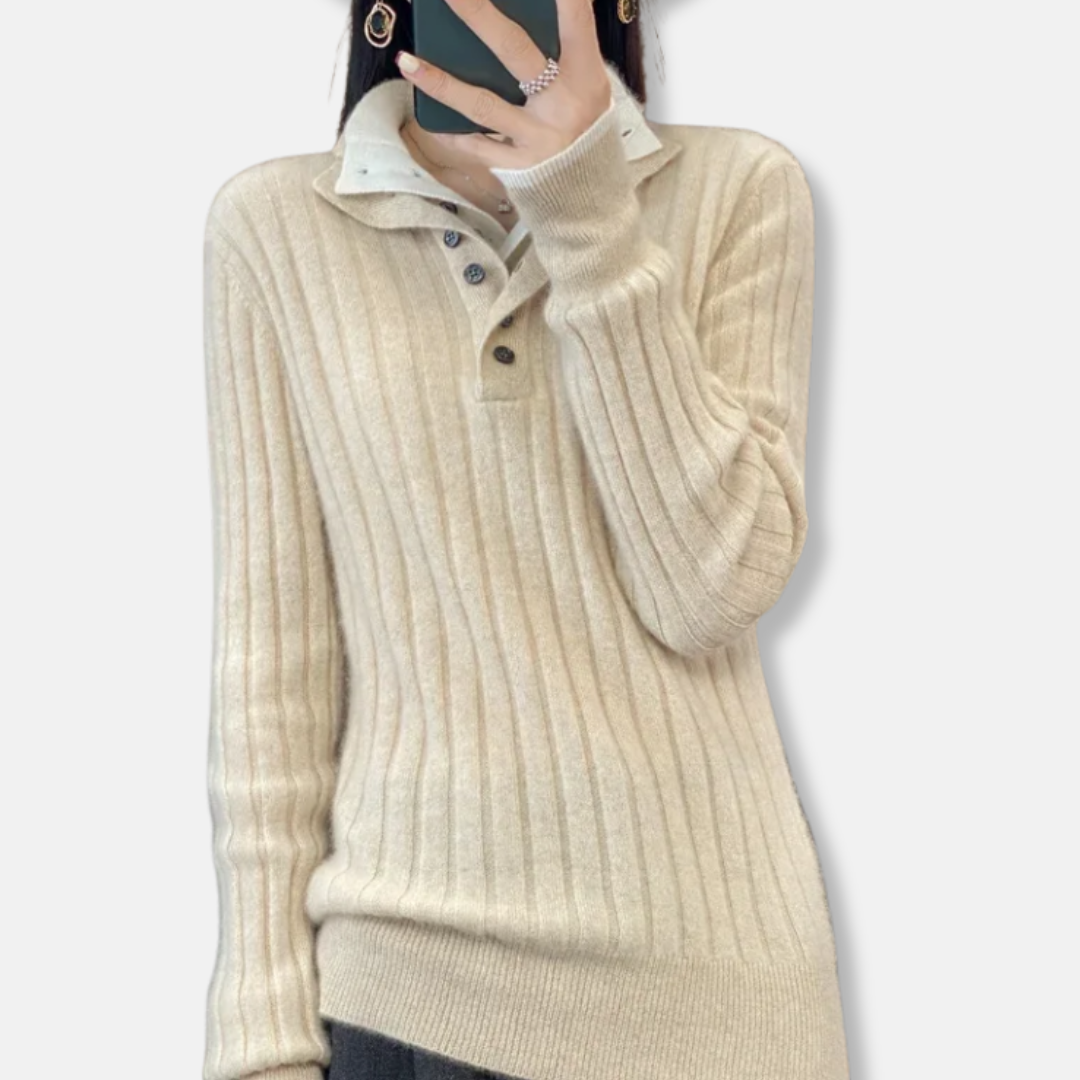 Ribbed Knit Relaxed Fit Pullover Sweatshirt