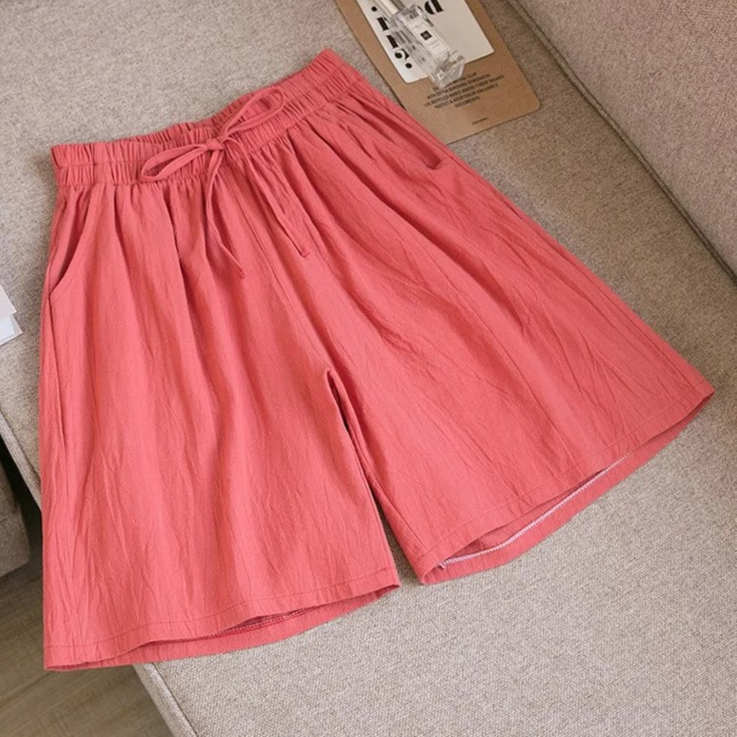 Women's Loose-Fit Shorts - Breathable Cotton Linen - Elastic Waist with Drawstring