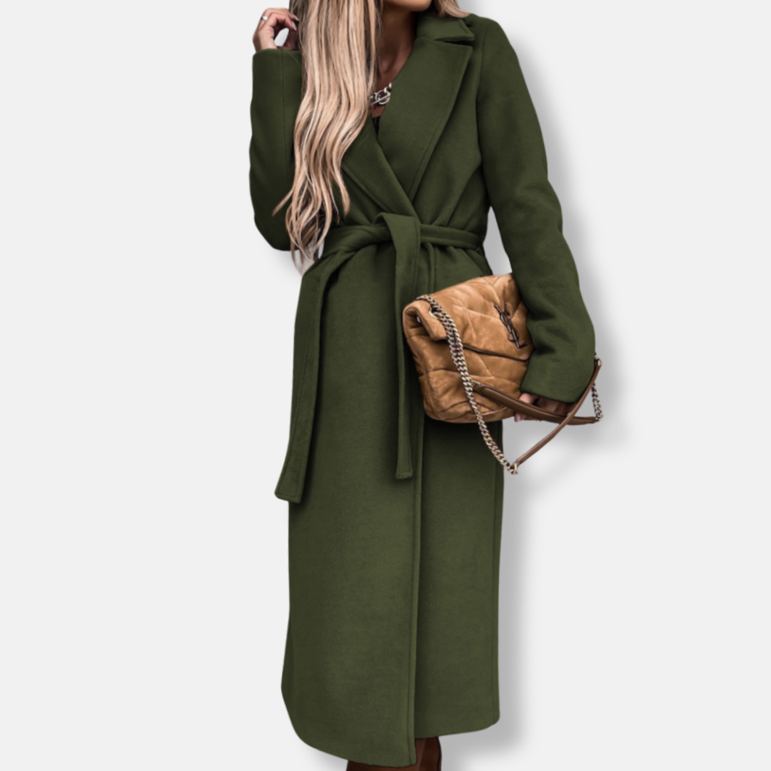 Rosie Wool Belted Wrap Coat | Notched Collar Mid-Calf Coat
