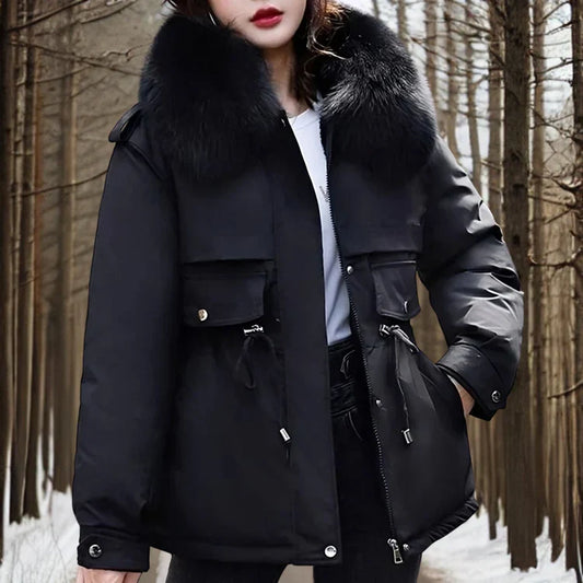 Slim Cotton Parka with Rabbit Fur Lining