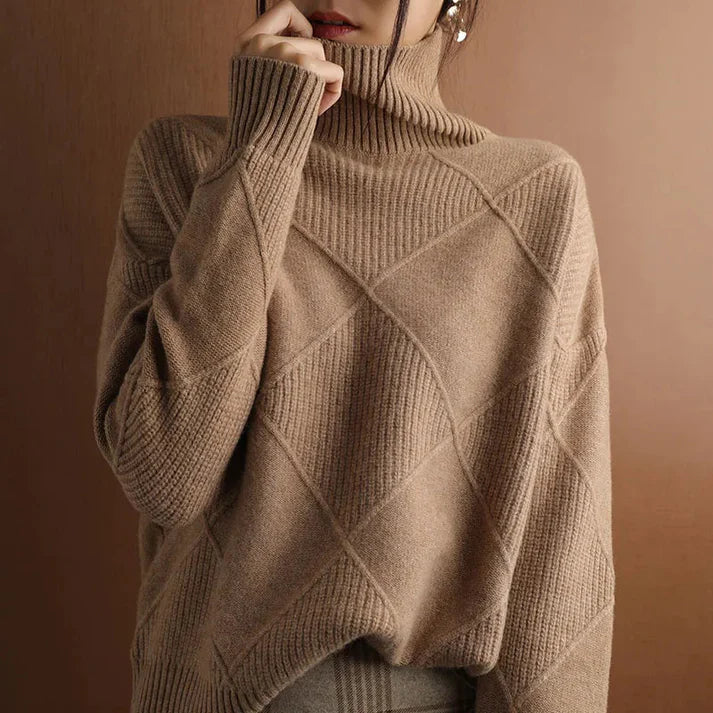 Women’s Pullover Sweatshirts – Wool Blend – Oversized Fit – High Neck Ribbed Knit