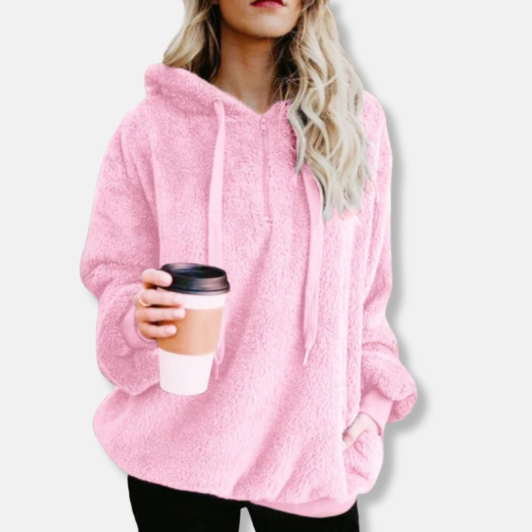 Plush Knit Loose Fit Hooded Sweatshirt