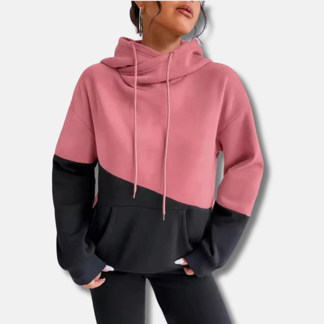 Women’s Hoodie – Relaxed Fit – Soft Knit – Colorblock – Kangaroo Pocket – Drawstring Hood