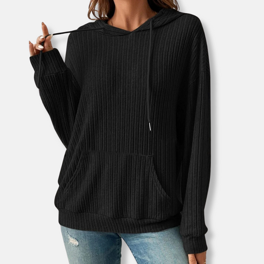 Rib Knit Relaxed Fit Hooded Sweater